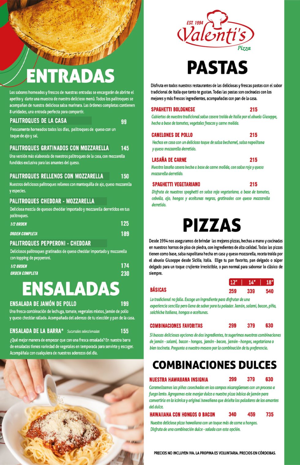 Valentea Menu Nuestro Menú | Valenti's Pizza